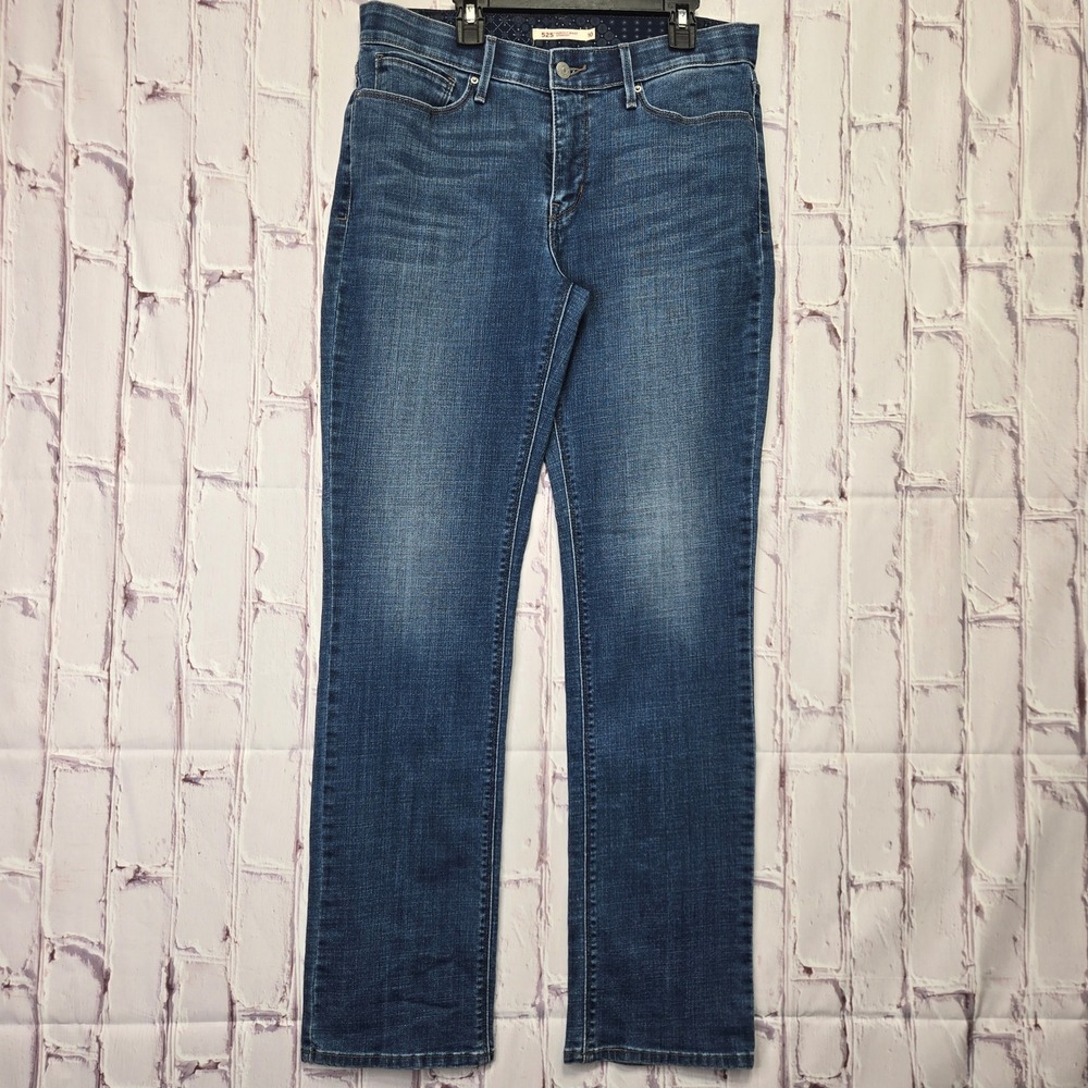 Levi's 525 Perfect Waist Straight Jeans Blue Denim Stretch Work Casual Women 10